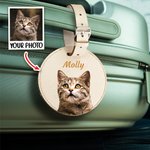 Personalised Pet Portrait Oil Painting Round Luggage Tag with Name and Built-in Card Birthday Travel Gift for Pet Lover