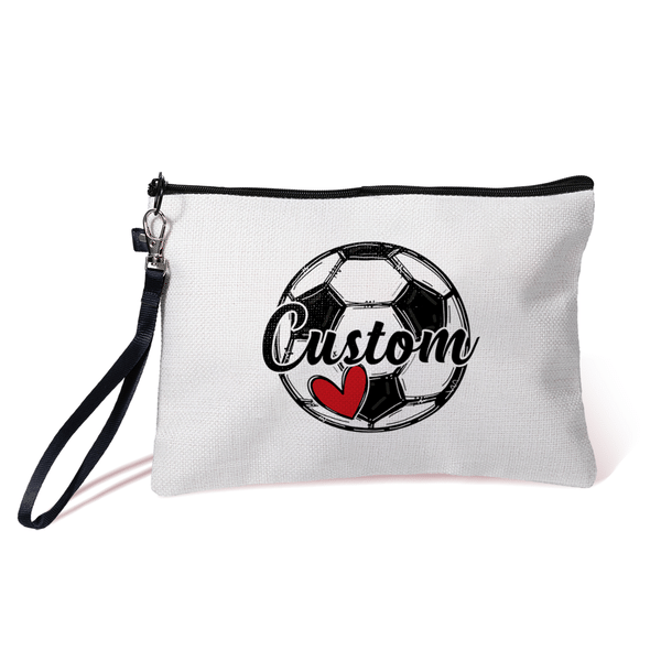 Personalizado Pickleball Fútbol Baloncesto Deportes Lienzo Bolsa de maquillaje con nombre y cremallera Regalo de cumpleaños para el entrenador amante de la pelota