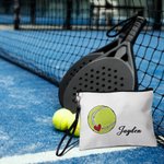 Gepersonaliseerde Pickleball Voetbal Basketbal Sport Canvas Make-up tas met naam en rits Verjaardagscadeau voor Ball Lover Coach