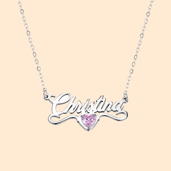 Collier Minimaliste Personnalisé avec Nom Pierre de Naissance Cadeau Anniversaire pour Femme