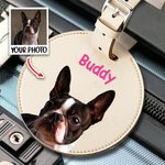 Personalised Pet Portrait Oil Painting Round Luggage Tag with Name and Built-in Card Birthday Travel Gift for Pet Lover