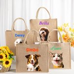 Sac en Jute Personnalisé avec Nom et Portrait de l'Animal Style Peinture à l'Huile Cadeau Anniversaire pour Amoureux d'Animaux de Compagnie