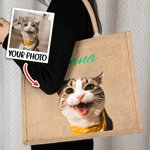 Retrato personalizado de mascota al óleo Bolsa de yute con nombre Accesorio de viaje reutilizable Regalo de cumpleaños para un amante de las mascotas