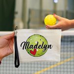 Gepersonaliseerde Pickleball Voetbal Basketbal Sport Canvas Make-up tas met naam en rits Verjaardagscadeau voor Ball Lover Coach