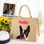 Retrato personalizado de mascota al óleo Bolsa de yute con nombre Accesorio de viaje reutilizable Regalo de cumpleaños para un amante de las mascotas