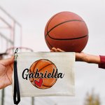 Gepersonaliseerde Pickleball Voetbal Basketbal Sport Canvas Make-up tas met naam en rits Verjaardagscadeau voor Ball Lover Coach