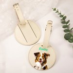 Personalised Pet Portrait Oil Painting Round Luggage Tag with Name and Built-in Card Birthday Travel Gift for Pet Lover