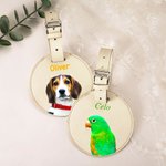 Personalised Pet Portrait Oil Painting Round Luggage Tag with Name and Built-in Card Birthday Travel Gift for Pet Lover