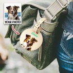Personalised Pet Portrait Oil Painting Round Luggage Tag with Name and Built-in Card Birthday Travel Gift for Pet Lover