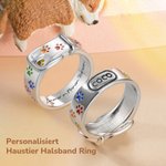 Personalisierte Namensring mit Pfote Regenbogen Welpenhalsband Ring Erinnerung an Verlust von Haustier Geschenk für Tierliebhaber