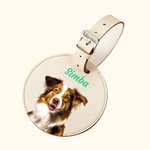 Personalised Pet Portrait Oil Painting Round Luggage Tag with Name and Built-in Card Birthday Travel Gift for Pet Lover