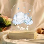 Plaque en Acrylique Personnalisée avec Nom Décoration Lumineuse LED à Motif Éléphanteau Fleur Cadeau Anniversaire pour Enfant