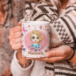 Personalised Pink Flower Butterfly 11oz 15oz White Ceramic Mug with Name Birthday Funny Gift for Woman