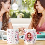 Personalised Pink Flower Butterfly 11oz 15oz White Ceramic Mug with Name Birthday Funny Gift for Woman