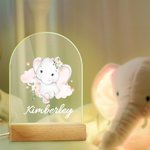Plaque en Acrylique Personnalisée avec Nom Décoration Lumineuse LED à Motif Éléphanteau Fleur Cadeau Anniversaire pour Enfant