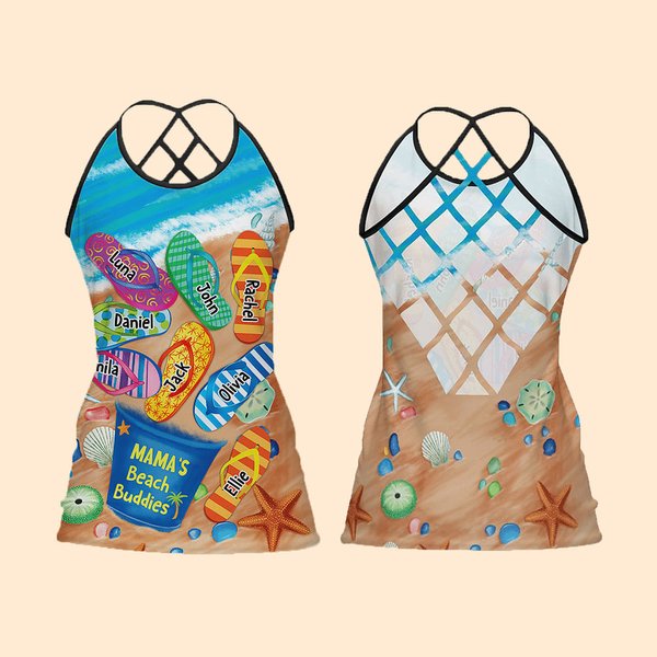 Gepersonaliseerde Mama's Beach Buddies Zomer Strand Tank Top met Namen Verjaardag Moederdag Cadeau voor Familie