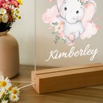 Plaque en Acrylique Personnalisée avec Nom Décoration Lumineuse LED à Motif Éléphanteau Fleur Cadeau Anniversaire pour Enfant
