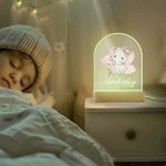 Plaque en Acrylique Personnalisée avec Nom Décoration Lumineuse LED à Motif Éléphanteau Fleur Cadeau Anniversaire pour Enfant