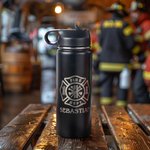 Personalized Stainless Steel  Engraved Firefighters Badge Coffee Mug Water Bottle with Name Birthday Gift for Firefighter