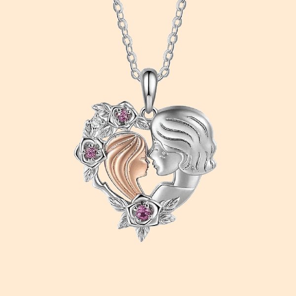 Personalisierte Zwei-Ton Großmutter Enkelin Rose Herz Halskette mit Geburtsstein Geburtstag Muttertag Geschenk für sie
