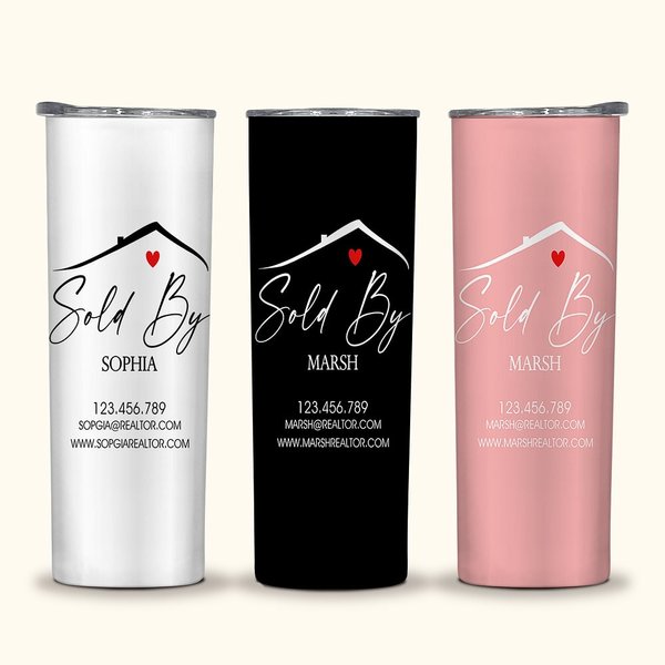 Personalized Multi-color Real Estate 20oz Name Tumbler with Website Email Business Gift for Estate Agent