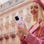 Coquette Personalizada Rosa Cintas Pajarita Patrón TPU Funda de teléfono para iPhone con nombre Regalo de cumpleaños para ella
