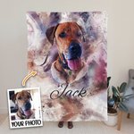 Personalisierte Aquarell Haustier Porträt Foto weiche Decke mit Namen Memorial Geburtstag Geschenk für Tierliebhaber Besitzer