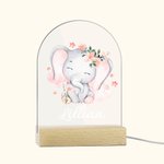 Plaque en Acrylique Personnalisée avec Nom Décoration Lumineuse LED à Motif Éléphanteau Fleur Cadeau Anniversaire pour Enfant