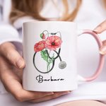 Personalizada Nacimiento Flor Estetoscopio 11oz Taza de café de cerámica con nombre Enfermera Graduación Cumpleaños para Enfermera Doctor Personal Méd