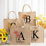 Bolso de yute resistente personalizado con flor de nacimiento inicial y nombre regalo de cumpleaños y fiesta de boda para mujer