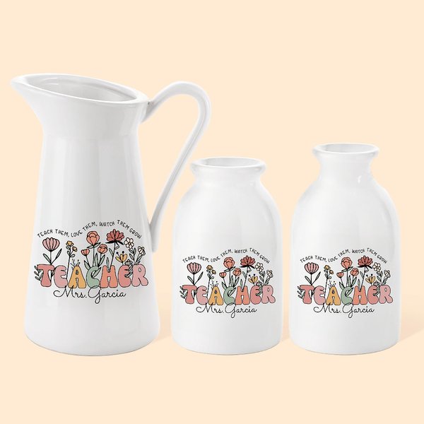 Personalizzato Teach Them Love Them Watch Them Grow Vaso di ceramica Decorazione floreale per la casa con nome Regalo di apprezzamento per la scuola p