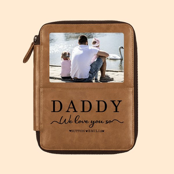 Personalized Daddy We Love You So Leather Travel Passport Wallet with Photo and Kids Names Father's Day Birthday Gift for Dad