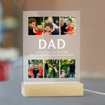 Personalised 2-9 Photos Collage LED Night Light with Wood Base and Text Home Decoration Father's Day Birthday Gift for Daddy Grandpa