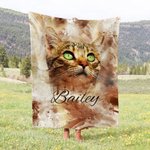 Personalisierte Aquarell Haustier Porträt Foto weiche Decke mit Namen Memorial Geburtstag Geschenk für Tierliebhaber Besitzer