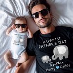 Gepersonaliseerd Schattig Olifantje 100% Katoenen T-shirt Baby Onesie met Naam Gelukkige 1e Vaderdag Cadeau voor Pasgeboren Nieuwe Papa
