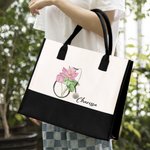 Personalized Birth Flower Stethoscope  Large Capacity Canvas Tote Bag with Name Nurse Birthday Gift for Nurse Doctor
