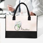 Personalized Birth Flower Stethoscope  Large Capacity Canvas Tote Bag with Name Nurse Birthday Gift for Nurse Doctor