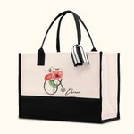 Personalized Birth Flower Stethoscope  Large Capacity Canvas Tote Bag with Name Nurse Birthday Gift for Nurse Doctor