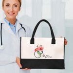 Personalized Birth Flower Stethoscope  Large Capacity Canvas Tote Bag with Name Nurse Birthday Gift for Nurse Doctor
