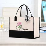 Personalized Birth Flower Stethoscope  Large Capacity Canvas Tote Bag with Name Nurse Birthday Gift for Nurse Doctor