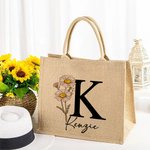 Bolso de yute resistente personalizado con flor de nacimiento inicial y nombre regalo de cumpleaños y fiesta de boda para mujer