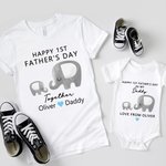 Gepersonaliseerd Schattig Olifantje 100% Katoenen T-shirt Baby Onesie met Naam Gelukkige 1e Vaderdag Cadeau voor Pasgeboren Nieuwe Papa