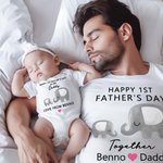 Gepersonaliseerd Schattig Olifantje 100% Katoenen T-shirt Baby Onesie met Naam Gelukkige 1e Vaderdag Cadeau voor Pasgeboren Nieuwe Papa