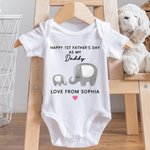 Gepersonaliseerd Schattig Olifantje 100% Katoenen T-shirt Baby Onesie met Naam Gelukkige 1e Vaderdag Cadeau voor Pasgeboren Nieuwe Papa