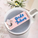 Personalized Acrylic 3D Glitter Ring Future Mrs Name Plate Tag Topper for Stanley Tumbler Accessory Wedding Anniversary Gift for Wife Fiancee Bride