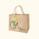 Personalisierte Geburt Blume Stethoskop Strand Jute Tote Tasche mit Namen Graduierung Anerkennung Geschenk für Krankenschwester Medizinstudent