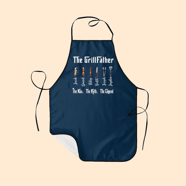Personalised The GrillFather Waterproof Apron with 1-14 Kid Names Father's Day Gift for Dad Grandpa Cooking Lover