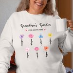 Personalisierte Omas Garten Aquarell Geburt Blume T-shirt Sweatshirt mit 1-14 Namen Muttertag Geburtstag Geschenk für Frau