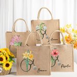 Personalisierte Geburt Blume Stethoskop Strand Jute Tote Tasche mit Namen Graduierung Anerkennung Geschenk für Krankenschwester Medizinstudent
