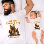 T-shirt et Onesies Bébé 100% Coton Personnalisés avec Nom Oursons Père et Bébé Cadeau d'Anniversaire Fête des Pères pour Papa Enfant